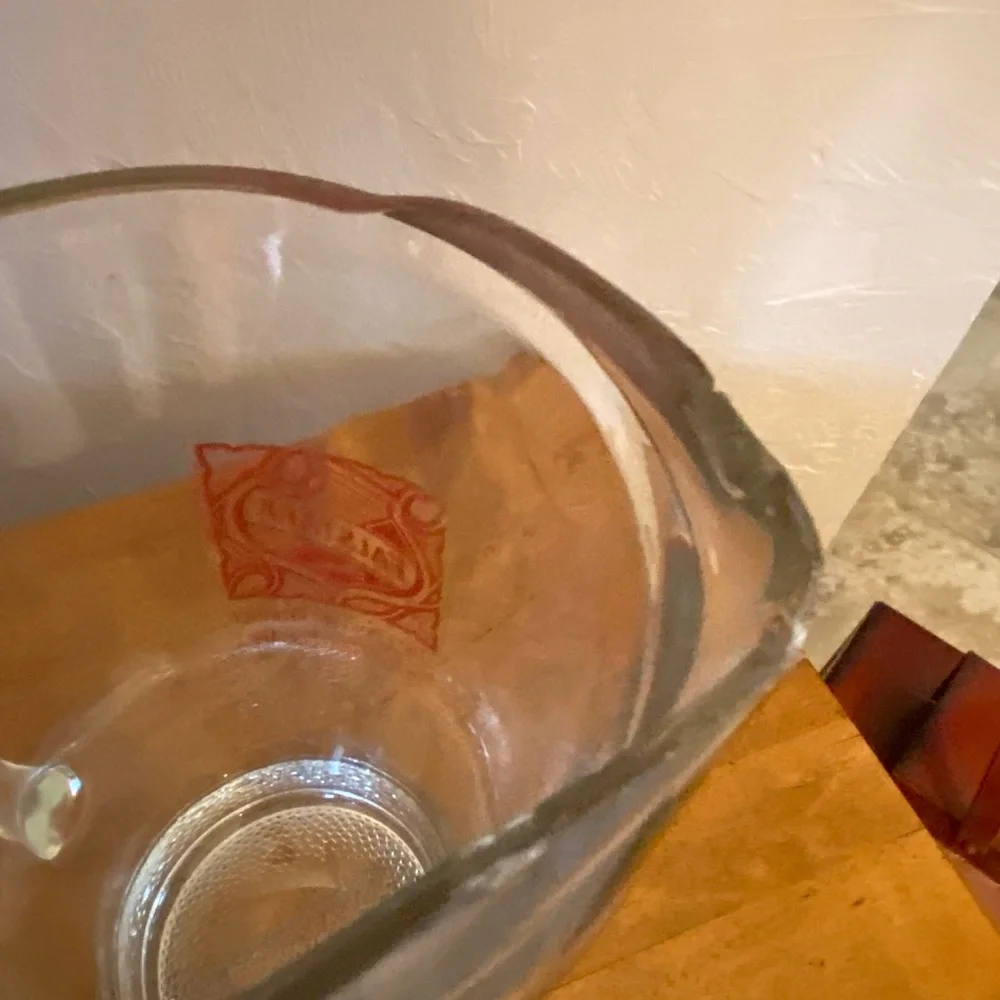 Vintage Heavy Glass Falstaff Beer Pitcher Broken Top